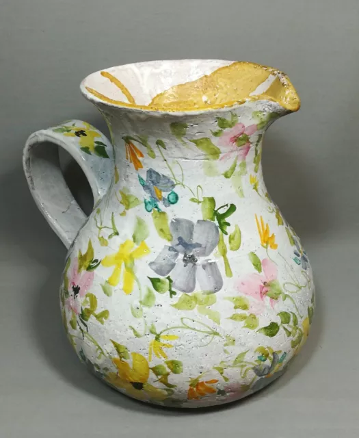 Grand Vase Pichet Céramique Impressionniste Années Sixties Vintage Jeté De Fleur