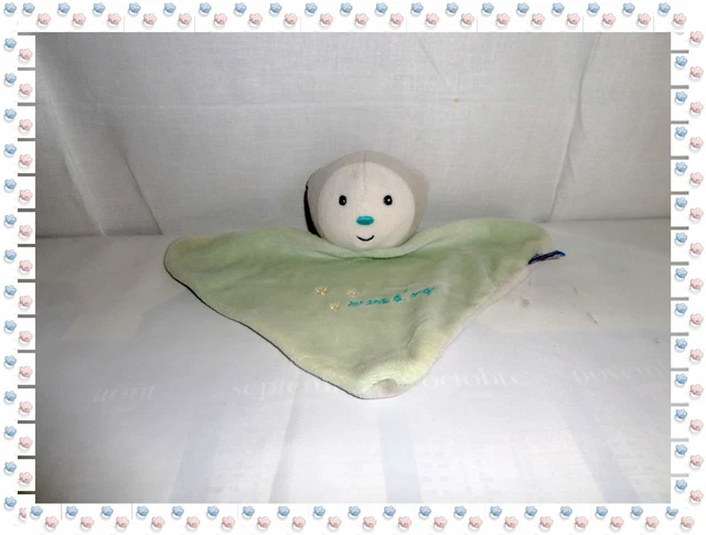 O - Doudou Plat Ours Chat Triangle Vert Gris  Etoiles Sucre d'Orge