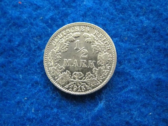 1915 F Germany Silver 1/2 Mark - Lustrous High Grade