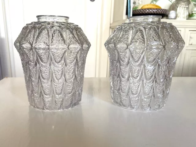 2 Vintage Textured Clear Glass Lamp Light Shades Petals 15cm long 5cm hole