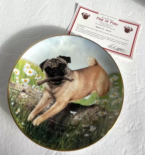 Danbury Mint Pug in Play Collectible Plate Simon Mendez EUC Limited Edition COA