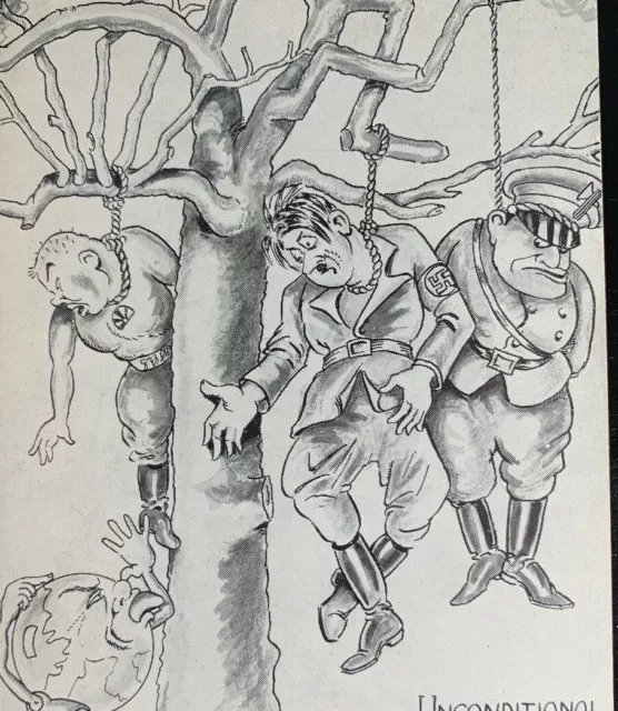 Postcard Hitler Mussolini Tojo Hang from Tree Surrender Military Patriotic