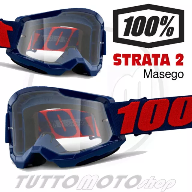 Mascherina Occhiali Maschera Da Cross Enduro 100% Strata 2 Masego Trasparenti