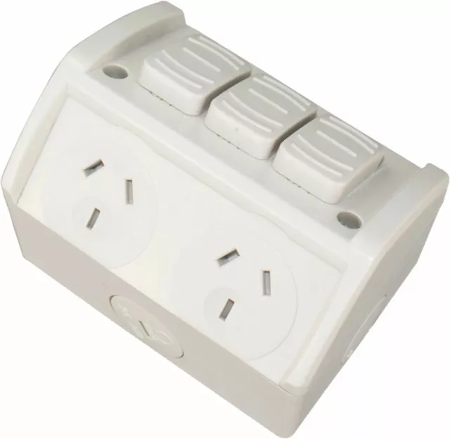 New Weatherproof Double Power Point with Extra Switch GPO Outlet Socket 10A IP53