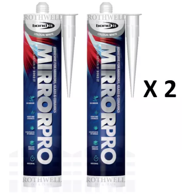 2 x Bond Mirror Pro colla adesiva ceramica vetro grado EU3 sigillante silicone bianco