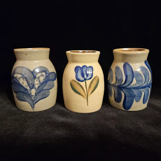 BBP Salt Glaze Mini Crocks Stoneware Hand Painted Beaumont Brothers 3.25" USA