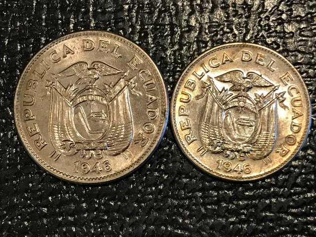 High Grade Bu 1946 Ecuador 5 & 10 Centavos Coin-Feb601