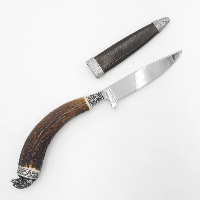 Cuchillo Con Funda de Cuero Caza Venado Cuerno Barra Ciervo Manija