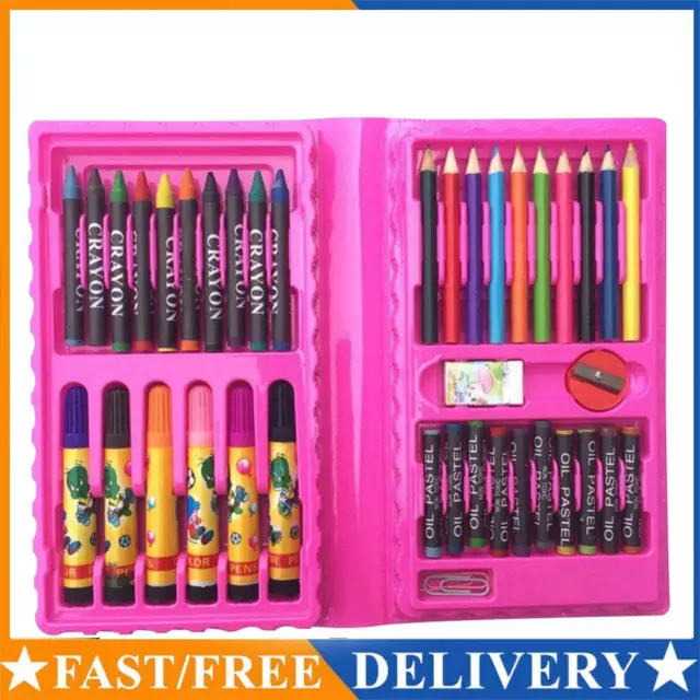 Kid Colored Pencil Crayon Watercolors Pens Drawing Board Set (42pcs Pink)