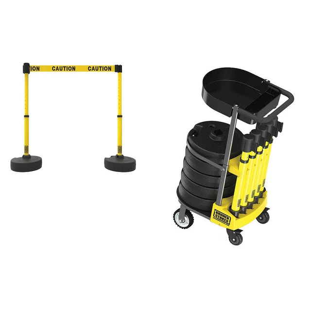 BANNER STAKES PL4001T PLUS Cart Pkg w/Tray, "Caution" Banner