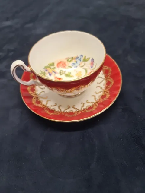 Vintage Aynsley England Tea Cup Saucer Butterfly Flowers Gold Trim