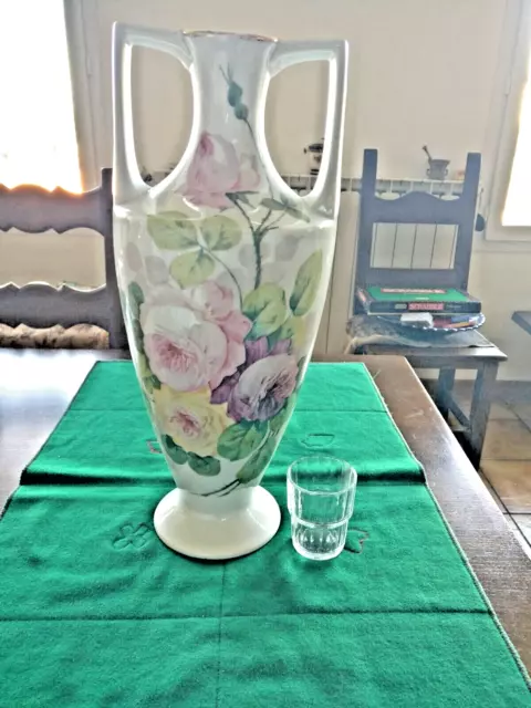 Très grand vase porcelaine Limoges jean Pouyat décor de roses