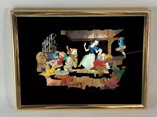 Vintage 1980s Snow White & Seven Dwarfs Walt Disney Framed Metallic Foil Print