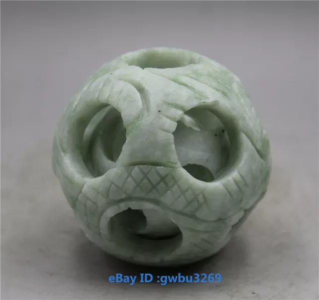 Collect China Exquisite hand-carved Natural Jade lucky Transfer ball statue23162