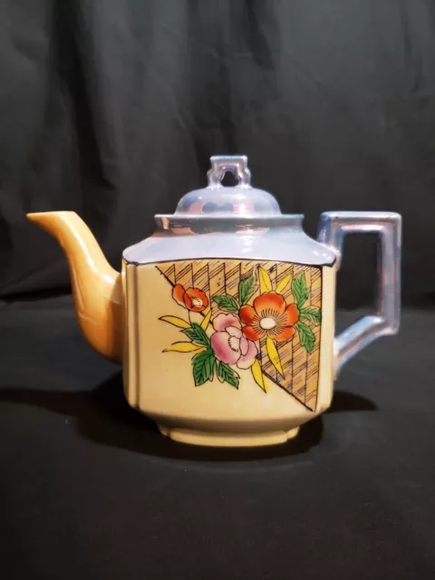 Teapot Rare Vintage Lusterware Hand Painted Floral Made In Japan