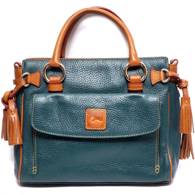 Dooney & Bourke Medium Pocket Satchel Handbag Teal Pebble Grain Leather R578C TE