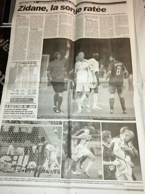FOOTBALL L'EQUIPE 10 Juillet 2006 Finale Coupe Du Monde Zidane Italie