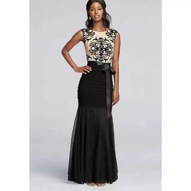 Betsy & Adam Black Lace Top Mermaid Gown, 4