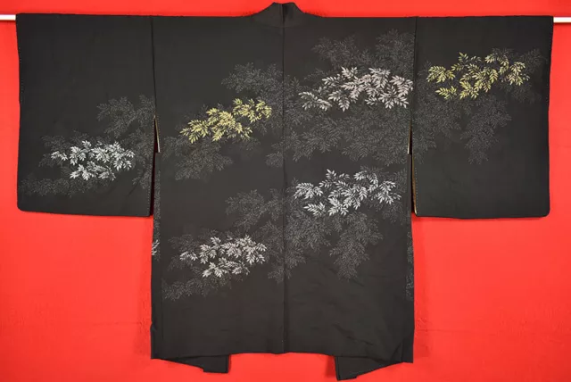 Vintage Japanese Kimono Silk Antique BORO Black HAORI Kusakizome Woven/A327/605