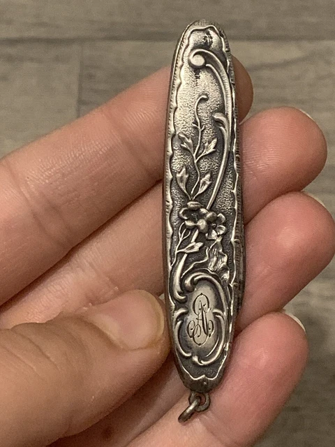 Ancien élément de chatelaine en argent monogramme 1900