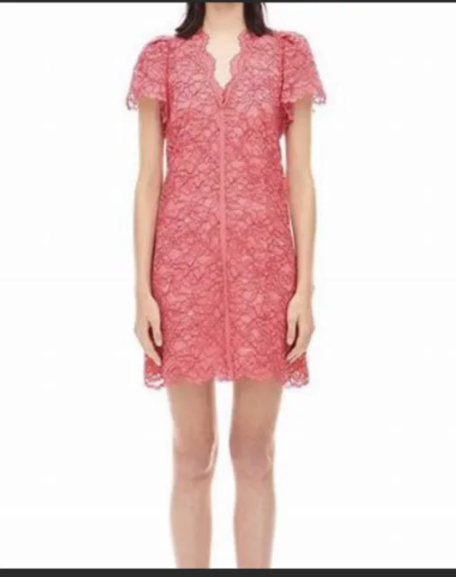NWT Rebecca Taylor size 0 Lace Novelty shift Puff sleeve dress sunset rose $495