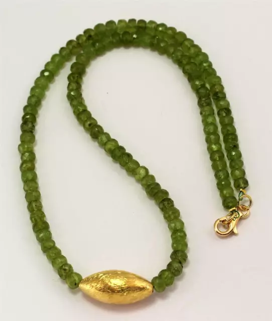 Peridot Necklace Precious Stone Olivine Green Rondelle 925 Silver Noble 46 CM