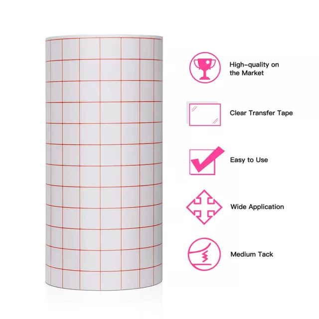 Clear Vinyl Transfer Paper Tape Roll 12x50FT Alignment Grid Application Tape