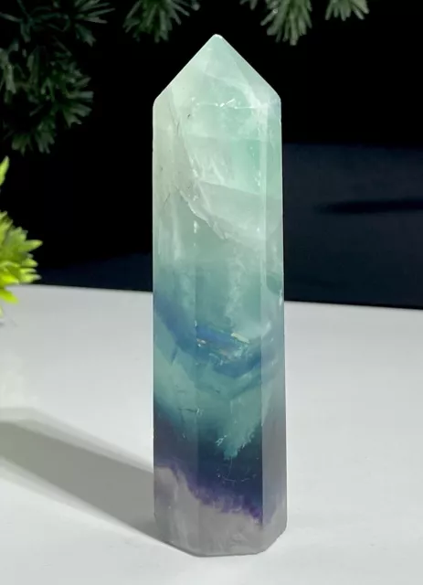 85mm Beautiful Natural Rainbow Aquamarine Fluorite Tower Point Healing Stone