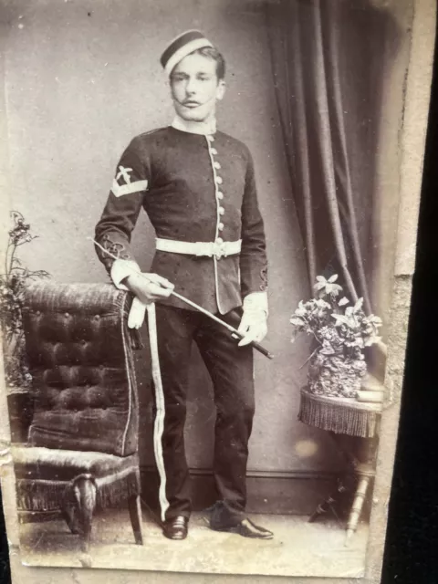 Cdv Photo Handsome Young Man Soldier Military Uniform  Aldershot Military