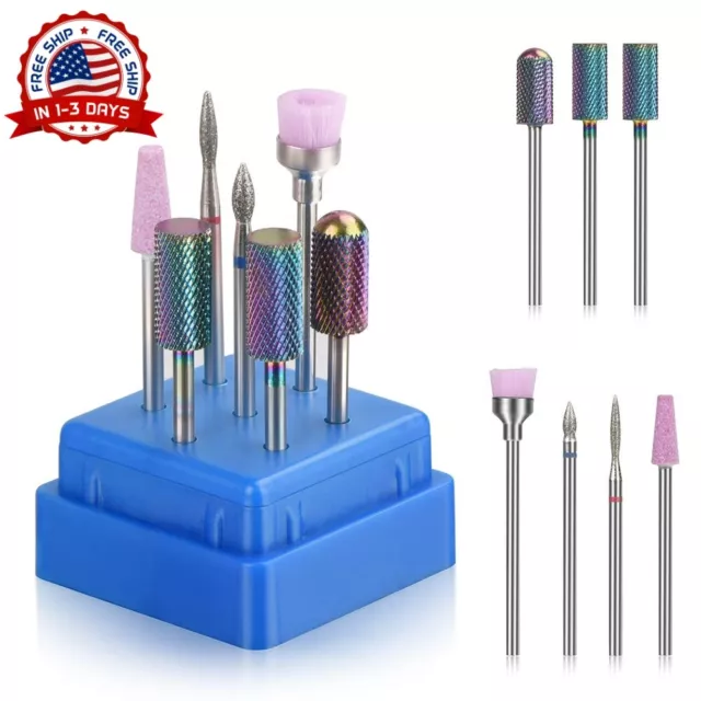 Set puntas para drill de unas acrilicas brocas para uñas 7pcs Nail Drill kit New