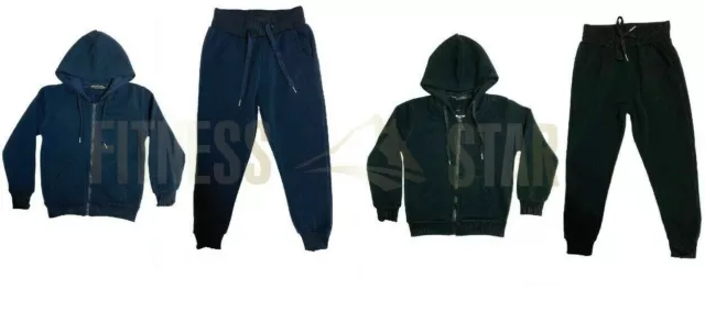 FS- Boys Kids Plain Tracksuit Set Hoodie Top Bottoms Basic PE School Jogging Spo