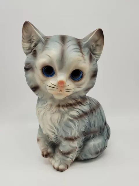 Persian Kitten Cat Blue, Black, And White Striped Porcelain Ceramic Figure (B1)