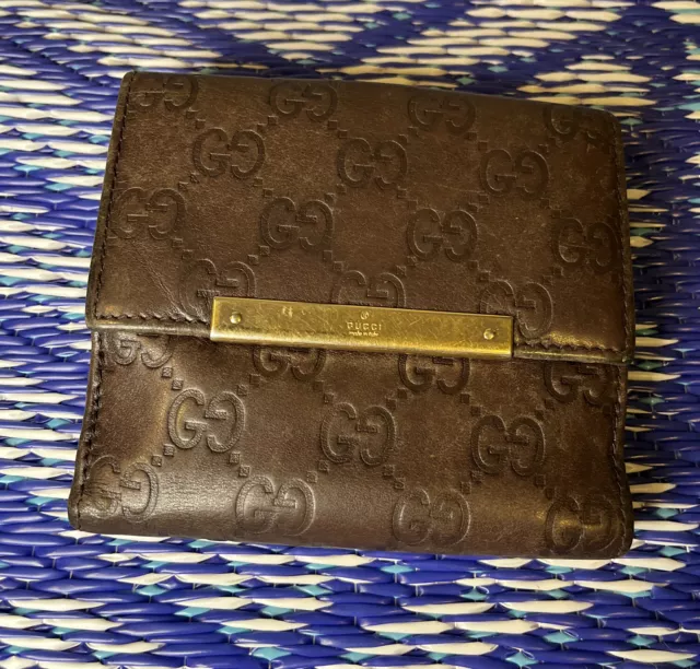 GUCCI W Wallet Gucci Ma Leather Authentic USED T20752 - No Box Nice Collectible