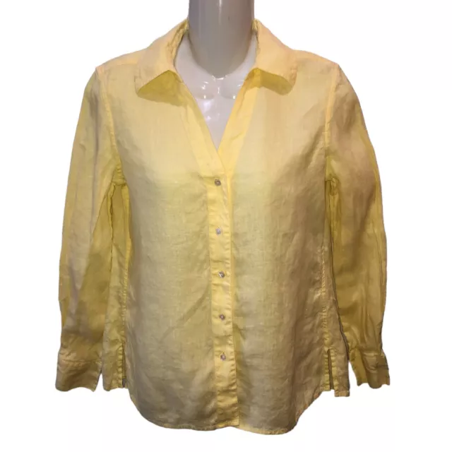 Talbots Petites Womens Size 6 P Yellow Pure Irish Linen Button Up Collared Shirt