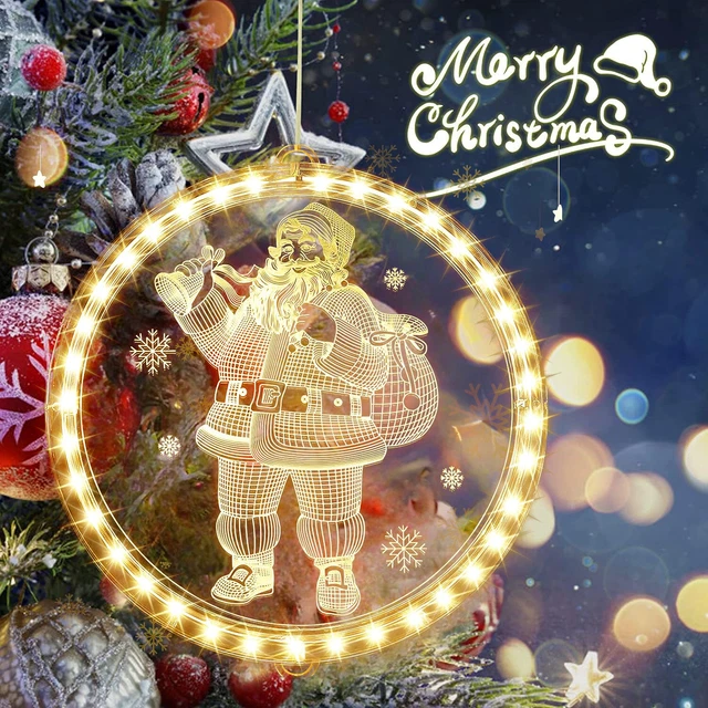 Christmas Window Hanging LED Light Xmas Ornament Suction Cup Battery Home Decor