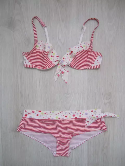 Maillot de bain 2 pièces Bikini à rayures pois rouge blanc multicolore Taille S