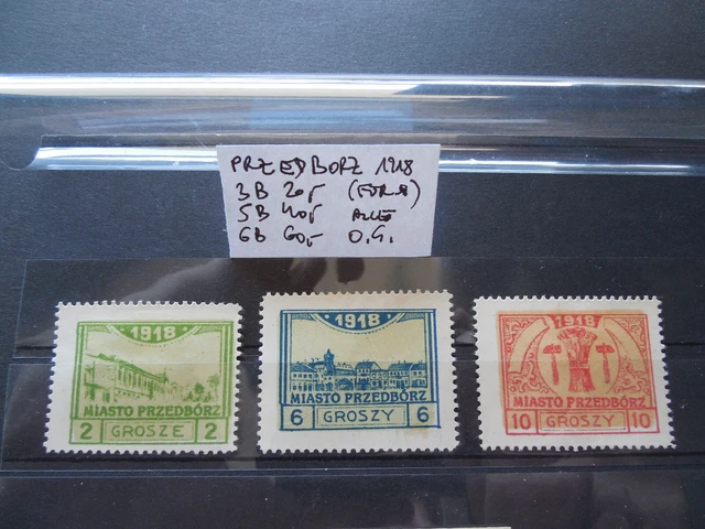 Polen 1918 - Przedborz - Mi.Nr. 3B, 5B, 6B (*) o. Gummi - 120,- für */MH (058)