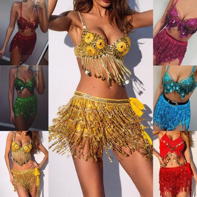 ✿Women Wrap Skirt Sequin Shiny Dress Club Evening Party Cocktail Tassle Suit❤️