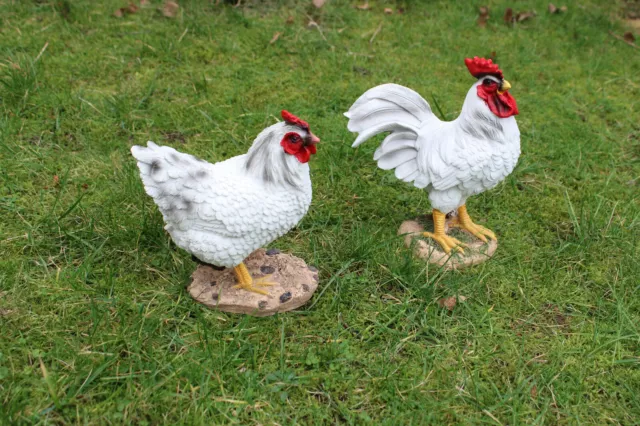 Hühner Paar Garten  Figur Huhn & Hahn Stehend lebensechte Tierfigur Ostern Deko