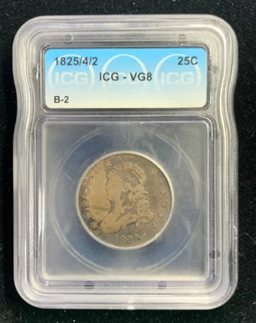 1825/4/2 Capped Bust Quarter 25c ICG VG8 B-2 (C125)