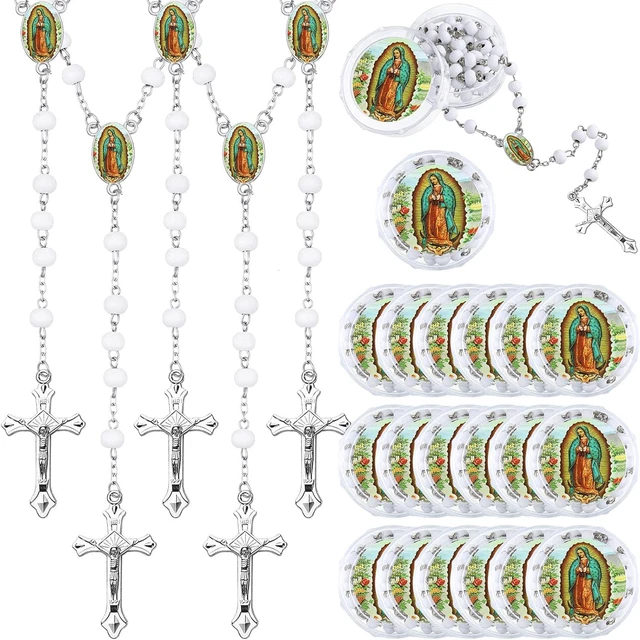 24 Pcs Lady Guadalupe Scented Rosary Beads Necklace with 24 Clear Gift Box First