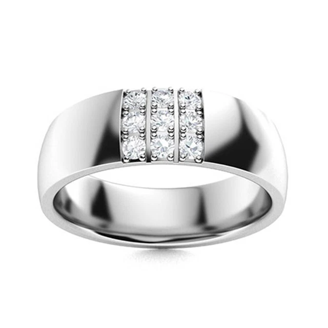 Rond 0.18 Carat Véritable Diamant Homme Alliance 6 MM 14K or Blanc Tout Tailles