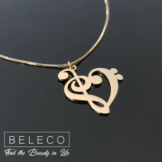 Treble Clef Bass Clef Necklace Heart With Music Note Jewelry Piano Teacher Gift