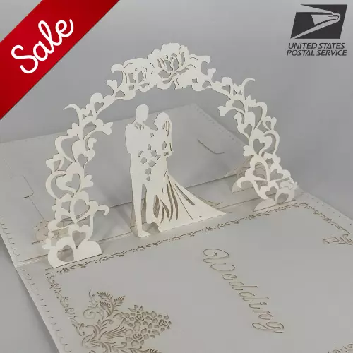 3D Pop Up Greeting Card - White Wedding Anniversary Invitation