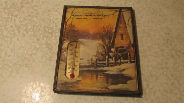 Antique Farmers Union Co-Op Hooper Nebraska Advertising Thermometer Picture