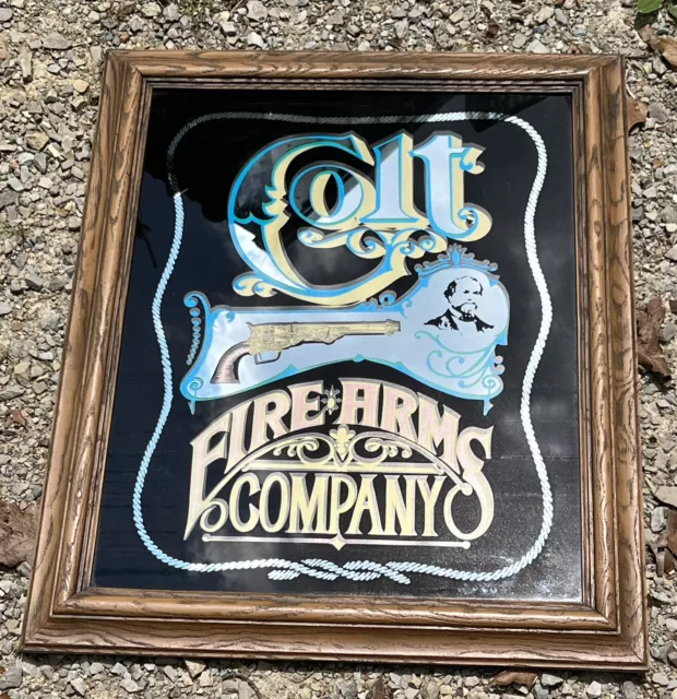VTG COLT FIRE ARMS CO Wall Mirror WESTERN ROPE ADVERTISING BAR MAN CAVE LARGE