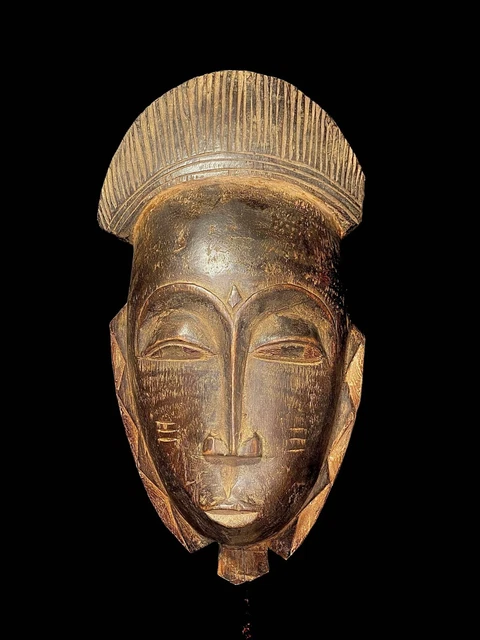 African Tribal Face Mask Wood Hand Carved Wall Hang Baule Ndoma face mask-6458