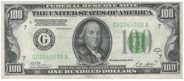 1928 A $100 Chicago Federal Reserve Note Lime Seal