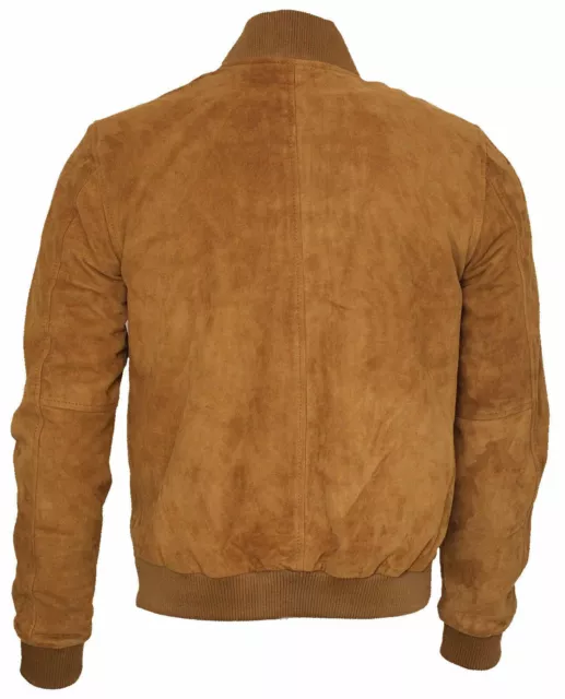 Mens Retro Tan Goat Suede Leather Bomber Varsity Jacket 2