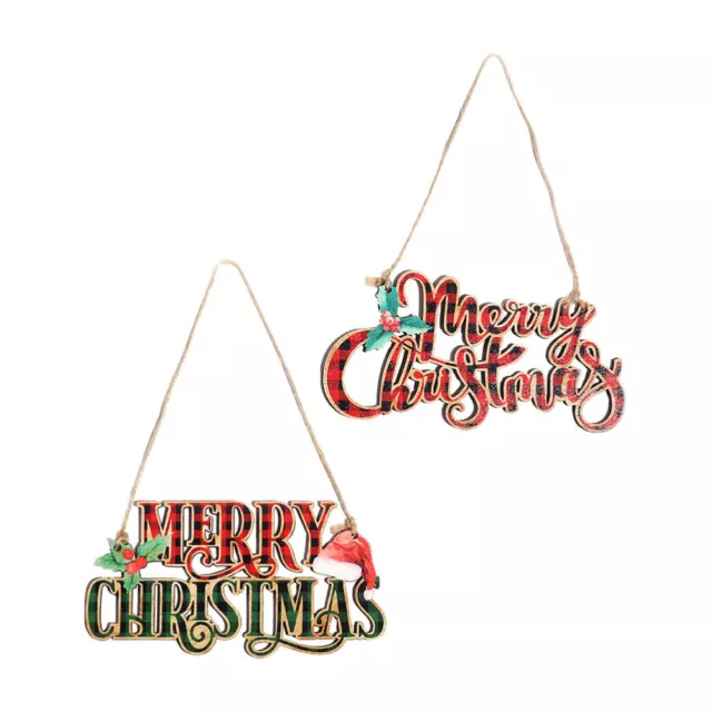 2 Pcs Christmas Letter Pendant Wood Window Decor Tree Pendants